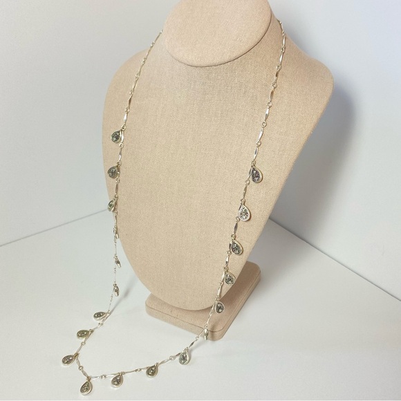 Crown Trifari Silver Tone Marcasite Tear Drop Filigree Station Chain Necklace - Picture 7 of 9